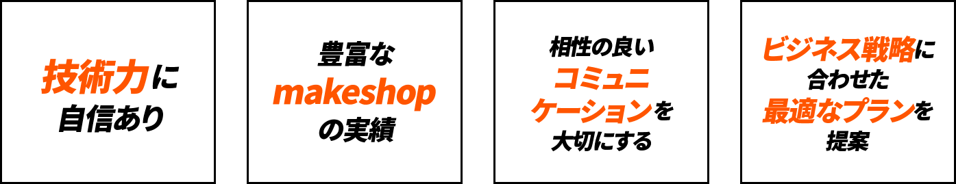 技術力に自信あり 豊富なmakeshopの実績 相性の良いコミュニケーションを大切にする ビジネス戦略に合わせた最適なプランを提案